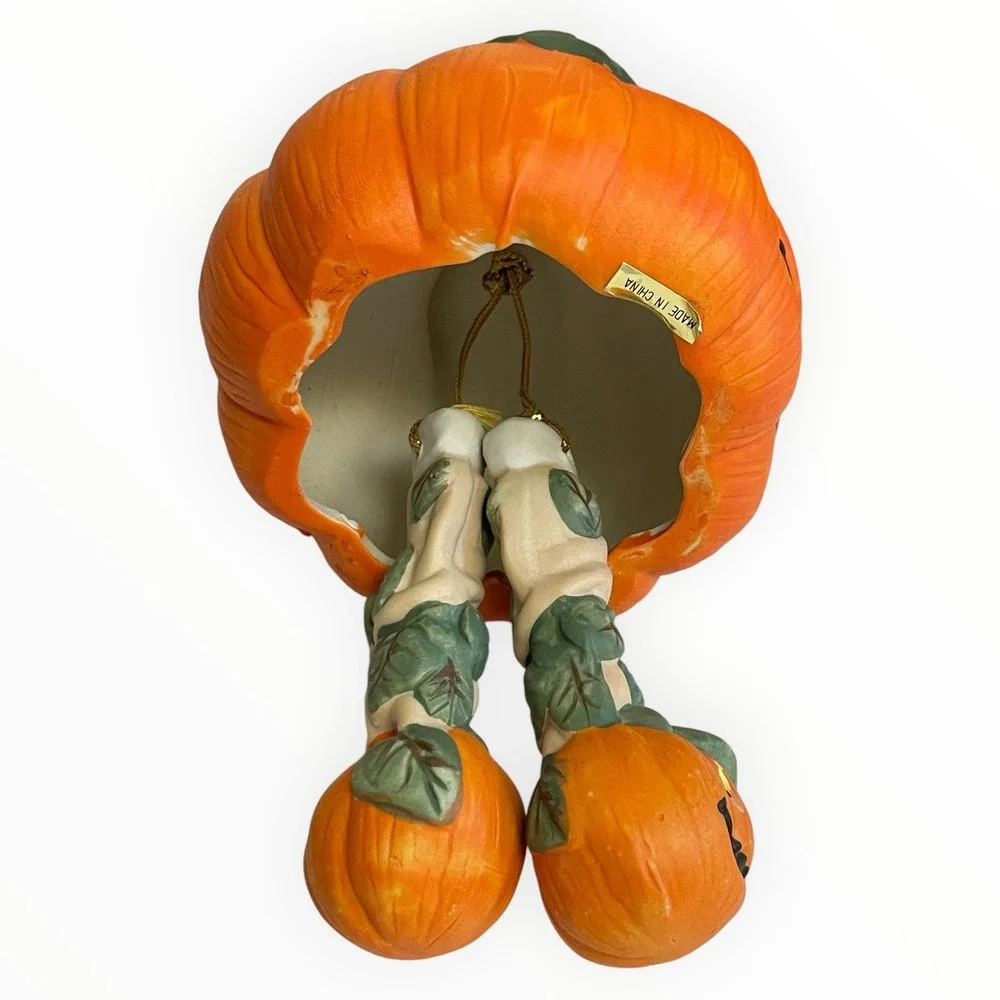Pumpkin Creepy Chimer Porcelain Halloween Ornament Bell OS Orange